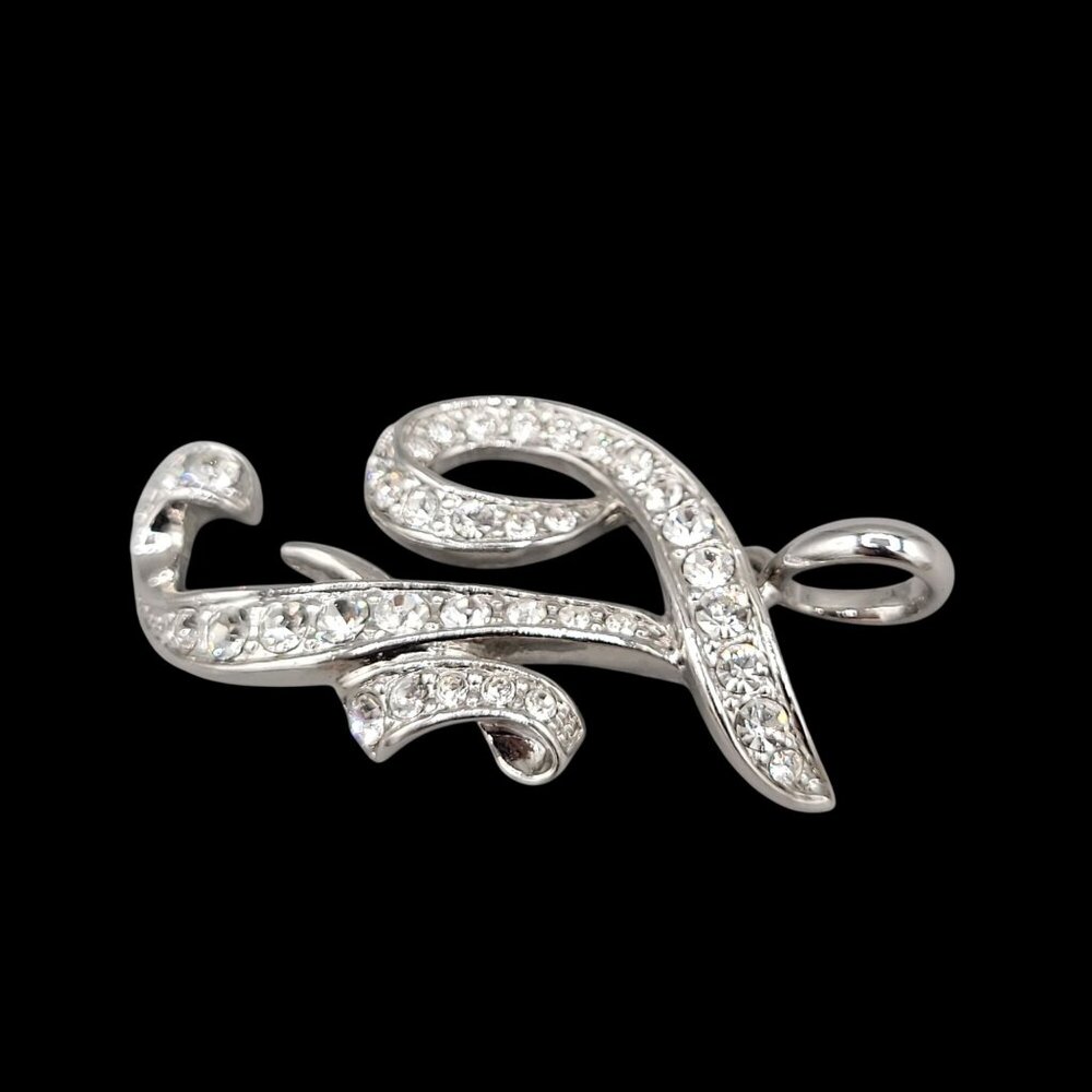 Vintage Nolan Miller Letter F Pendant Cursive Script Pave Set Crystals - Picture 2 of 7